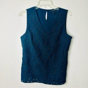 Banana Republic Womens Eyelet Tank Top Sleeveless V Neck Embroidered Blue SZ S/P